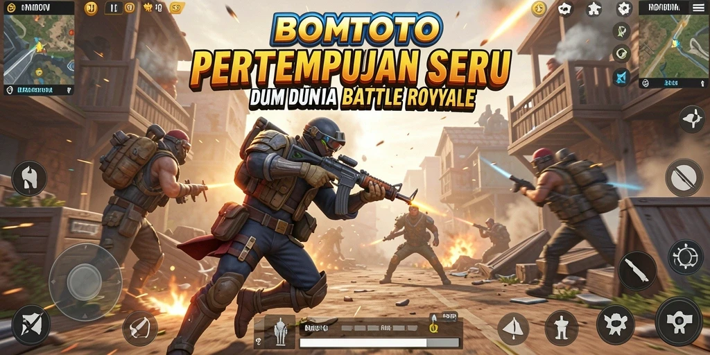 Screenshot gameplay BOMTOTO yang menunjukkan aksi seru Battle Royale.