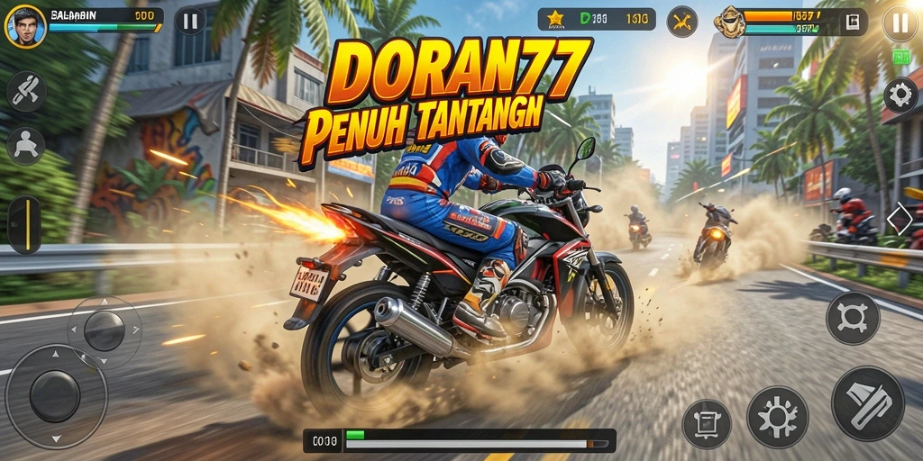 Gameplay balapan motor yang mendebarkan di DORA77.