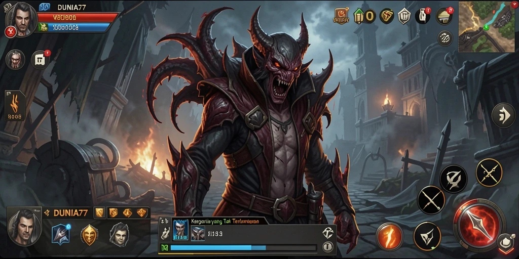 Screenshot utama DUNIA77 menampilkan suasana gameplay yang mencekam dan misterius.