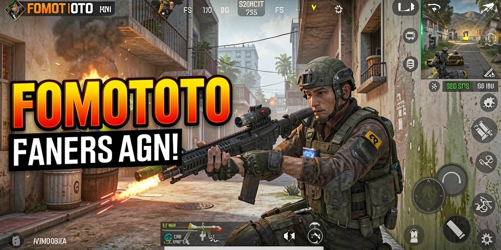 Screenshot FOMOTOTO yang menunjukkan aksi intens gameplay FPS.