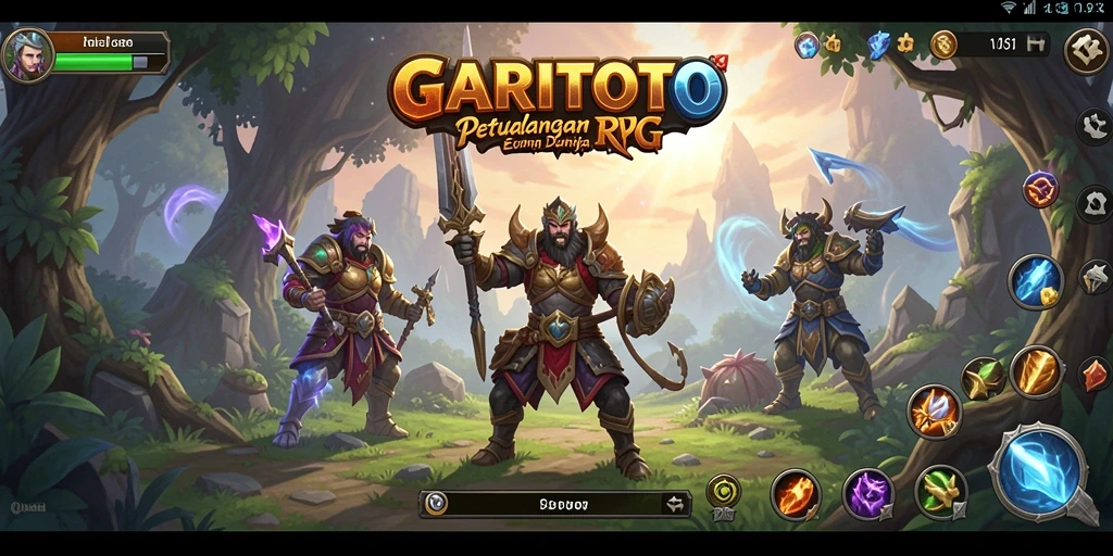 Tampilan gameplay GARITOTO yang menampilkan karakter bertarung di dunia RPG.