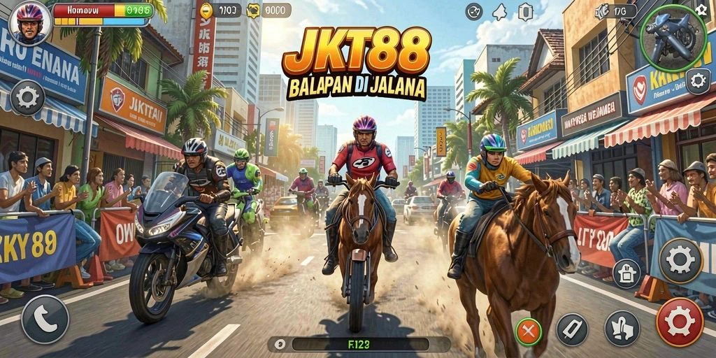 Screenshot JKT88 menampilkan aksi balapan yang mendebarkan.