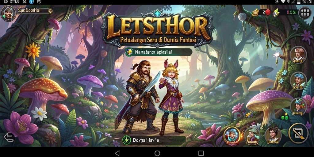Tangkapan layar gameplay <strong>LETSTHOR</strong> menunjukkan petualangan seru dalam dunia fantasi.