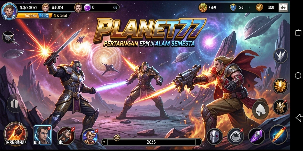 Screenshot gameplay PLANET77 menampilkan pertarungan seru dan karakter yang beragam.