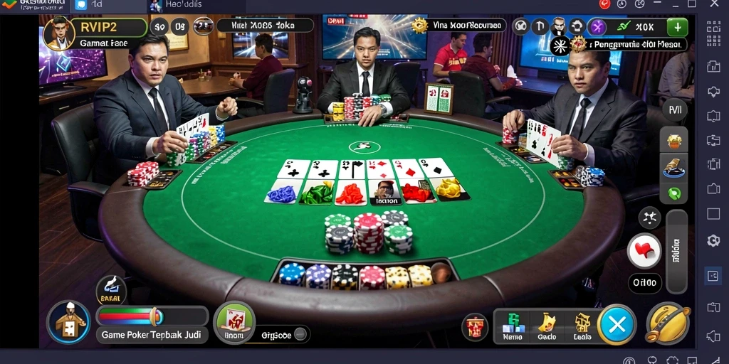 Tampilan game Poker RVIP2 dengan aksi seru dan taruhan menarik.