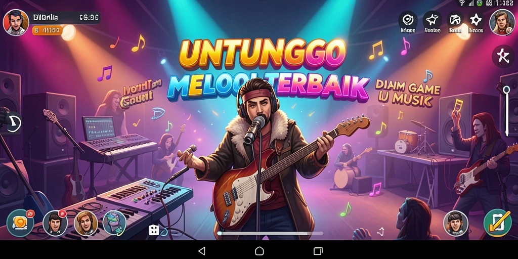 Tangkapan layar utama UNTUNGGO menampilkan gameplay interaktif dengan lagu-lagu seru.
