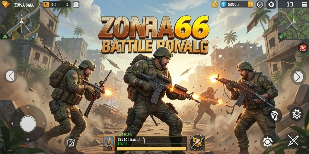 Tampilan aksi seru dalam permainan ZONA66 Battle Royale.